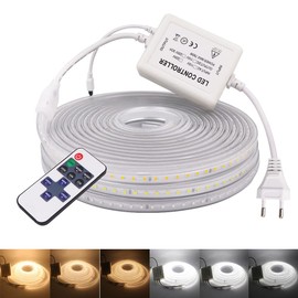 KISUFU 220 V LED Strip with Dimmable 2 m, 120 LEDs/m Super Bright High Density, IP65 Waterproof Flexible 2836 LED Light Strip for Kitchen, Garden and Bathroom, Home DIY Christmas Festival Decoration