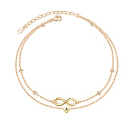Zelnff® Anklet Rose Gold with Letters Waterproof I 26 Letter Double Bracelet Anklet Adjustable I Summer Barefoot Beach Anklet Gifts for Women and Girls, Stainless Steel