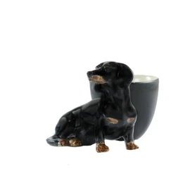 Quail Ceramics Dachshund Black/Tan Egg Cup