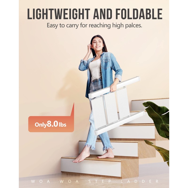 WOA WOA 3 Step Ladder, Foldable Step Stool, Lightweight Ladder