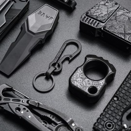 KeyUnity KM01BK - Clip llavero de titanio con abrebotellas, mosquetón de liberación rápida para hombre, objeto de transporte diario (EDC)