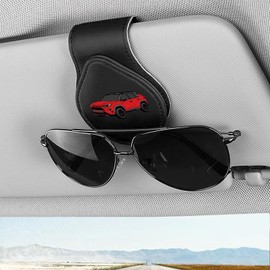 Sunglasses Holder for Car, Leather Glasses Frame, Eyeglass Hanger Card Clip for Car Sun Visor,Sunglasses Holder Compatible with Toyota RAV4 (Red)