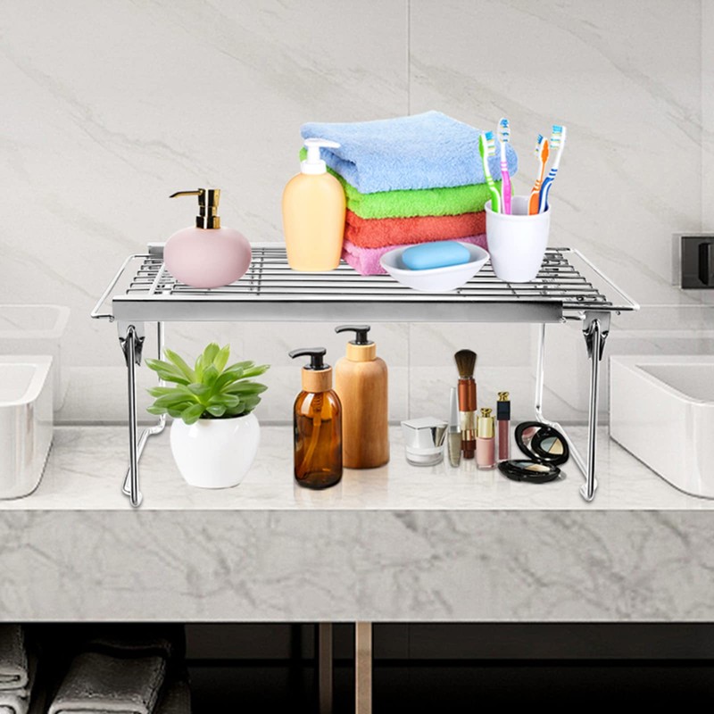 Orgneas Expandable Cabinet Shelf Organizer, Adjustable Freezer Shelf 15.8"-22" Thickened