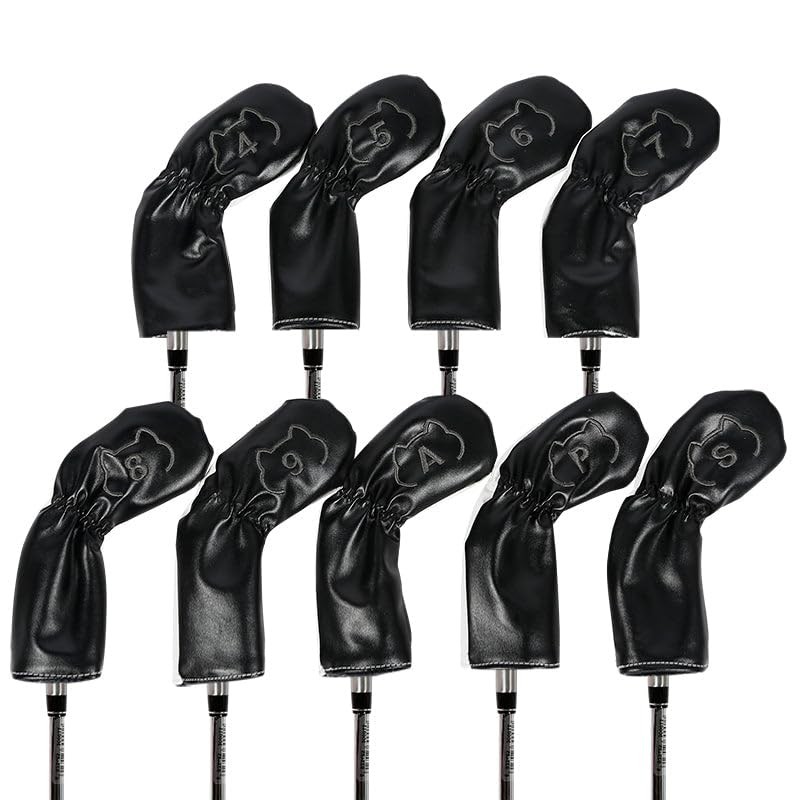 Leather Golf Club Iron Head Covers 9 Piece Set Cat