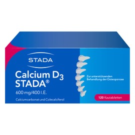 Calcium D3 STADA 600 mg / 400 IU - for Supporting Treatment of Osteoporosis and Compensating for Simultaneous Calcium and Vitamin D3 Deficiency - 120 Chewable Tablets