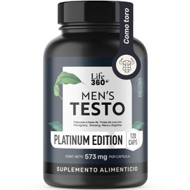 LIFE 360+ Testo Platinum | 120 Cápsulas 573 mg por porción | Maca y Arginina | Tomar 2 cápsulas al día | Suplementos Alimenticios | 60 Porciones por Envase Sin Colorantes Añadidos