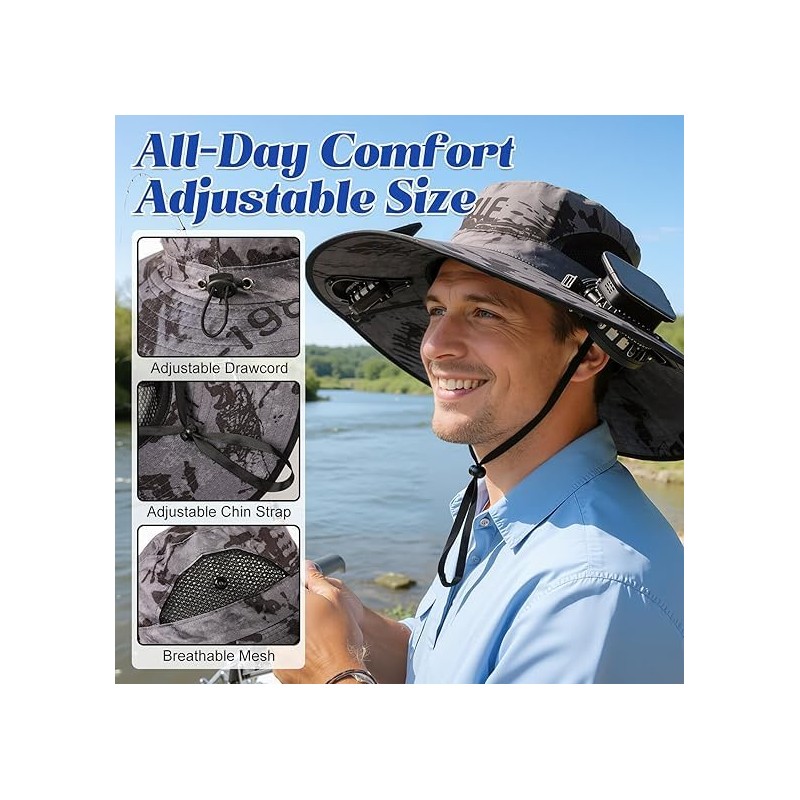 Solar Powered Fan Sun Hat, 2-in-1 UPF 50+ Wide Brim