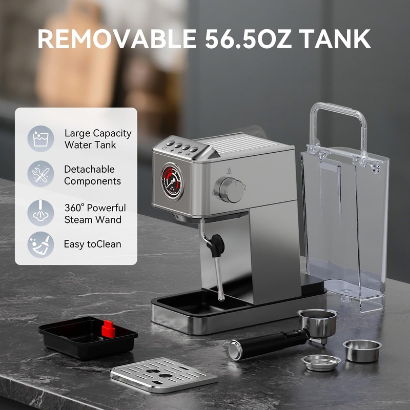 TINTALK EM623 Espresso Machine 20 Bar with Steam Milk Frother,