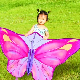 Hoohaha Butterfly Kites are Easy to Fly for Children and Adults. Large Single line Couple Kite for Outdoor Activities at The Beach, with About 300 feet Kite Handle. (Violet)