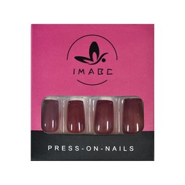 iMABC Press on Nails - Glossy Dark Claret Brown Red Fake Nail | Medium Square Glossy Lavender Solid False Nails | Glue Acrylic Decoration Manicure Gift for Girls Women Dating 24Pcs