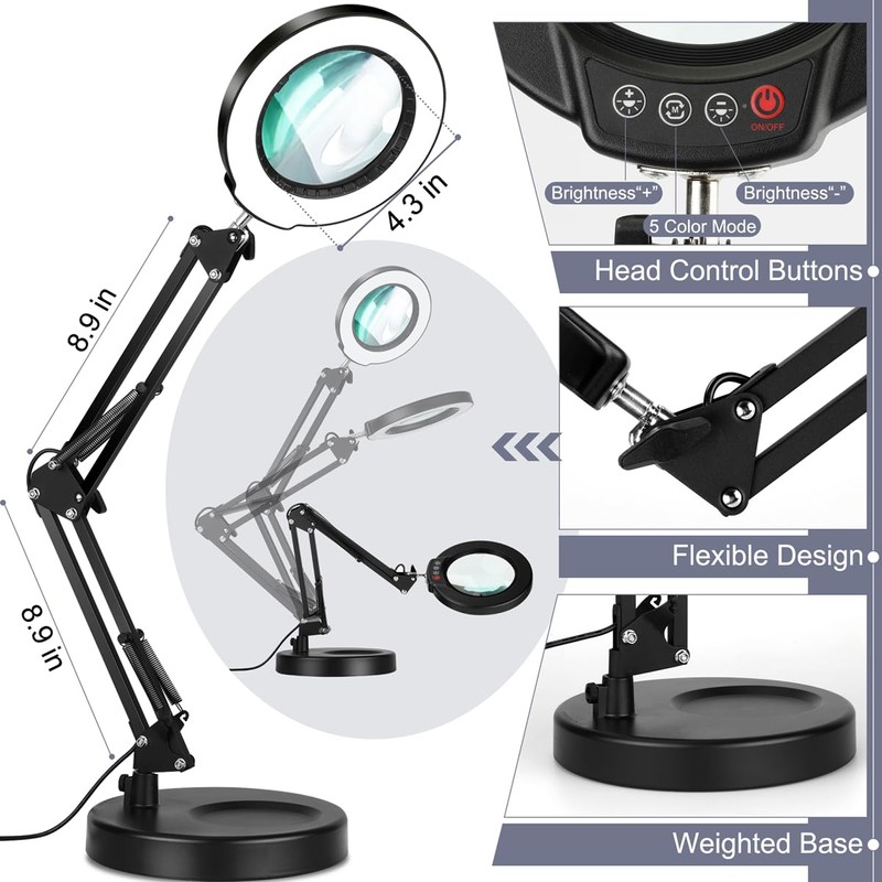 10X Magnifying Glass with Light, Krstlv Upgrade Button 5 Color