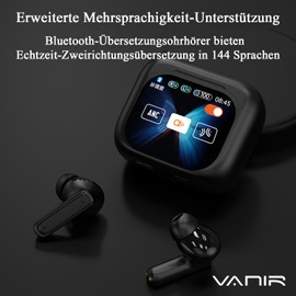 VANIR Wireless Earbuds Bluetooth TWS 5.4 Headset with ANC/ENC Noise Cancellation, Microphone for Calls, LED Touch Screen Control, AI Translation, Smart Screen, Game Mode