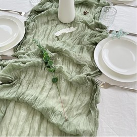 CLIUNT Pack of 4 Cheesecloth Table Runners Sage Green, 90 x 300 cm Green Cheese Cloth Table Runner, Bohemian Green Gauze, Cheesecloth Boho Table Runner, for Wedding Table Decoration, Party Decoration