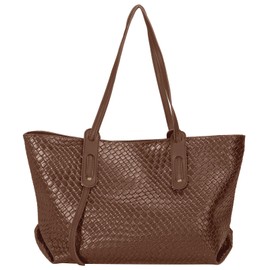 SYCYKA Bolsas de Mujer, Bolso Tejida de PU Gran Capacidad, Bolsa Tote Mujer Casual, Bolso de Mano y Hombro de Estilo Simple para Oficina, Trabajo, Viaje, Fiesta (Marrón)