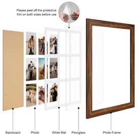Gaevuian 13.5x19.5 Picture Frame Display 9 opening 4X6 Picture Frame Collage,Multi Photo Frame with Mat,Plexiglass,Wall or Tabletop Decor,Carbonized Brown Wood Grain…