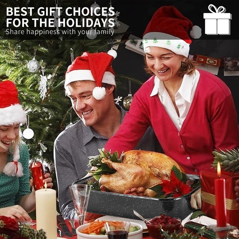 QPMR Roasting Pan with Rack, 21” Rectangular Granite Roaster Pan,