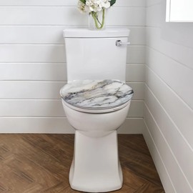 Uorisanigo White Marble Toilet Seat Lid Cover Oval Simple Gray Gold Only Toilet Lid Cover for Slow Close Fit Different Sizes of Toilet Lid Bathroom Home Indoor Decor