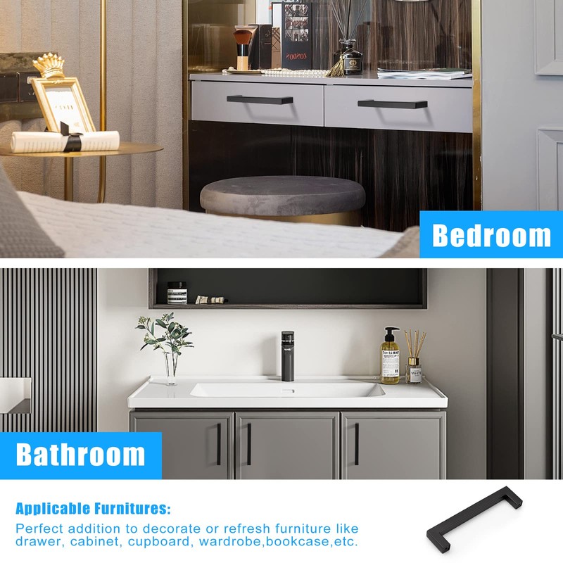 KNOBWELL 10 Pack 5" Matte Black Modern Cabinet Handles Stainless