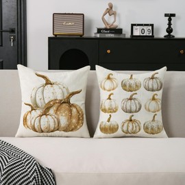 TAJWE Fall Pillow Covers 18x18 Inch Set of 2 Pumpkins Autumn Decorative Pillowcases Farmhouse Seasonal Thanksgiving Harvest Cushion Cases for Sofa Couch Home Decor