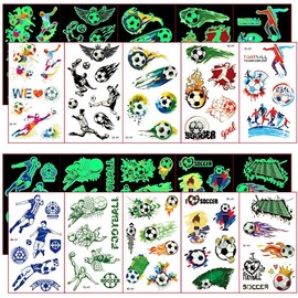 JEYORZY 10 Blätter Leuchttattoos Kinder Fußball, Tattoo Kinder Fussball Geschenke Jungen, Schultüte Füllung Schulkind Geschenk Einschulung Junge, Coole Sachen für Jung(B)