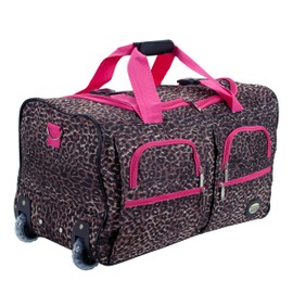 Rockland Rolling Duffel Bag, PINK LEOPARD, 22"