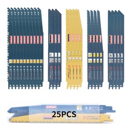 9 Inch Reciprocating Saw Blade, 25 Pcs Bi-Metal Reciprocating Saw Blade Set, 18TPI/14TPI/10TPI/6TPI/5TPI Cobalt Teeth Sawzall Blades for Cutting Embedded Wood Metals PVC Pallets etc