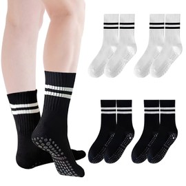 Scettar 4 Paar rutschfeste Yogasocken für Damen, Pilates-Socken, rutschfeste Sportsocken mit Gummipunkten, Sportsocken für Damen und Herren für Yoga, Pilates, Tanz, Fitness (schwarz/weiß), Schwarz ,