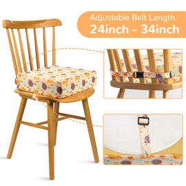 OTTOLIVES Toddler Booster Seat for Dining Table Thick Increasing Washable Cushion with 2 Adjustable Straps Safety Buckle, Dismountable Portable Travel for Baby Kids Infant (Animals Orange)