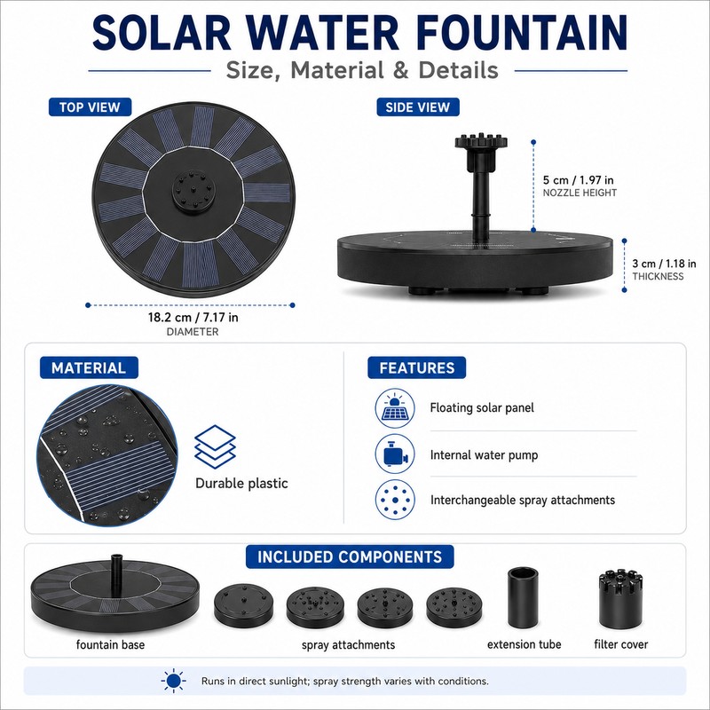 Solar Floating Fountain Pump with 6 Spray Nozzles – 2.5W