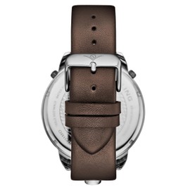 Stuhrling Original Men's 50mm Watch, Japanese Quartz Movement, Triple-Time Zone, 100m Water Resistant, Premium Genuine Leather Strap (Brown)