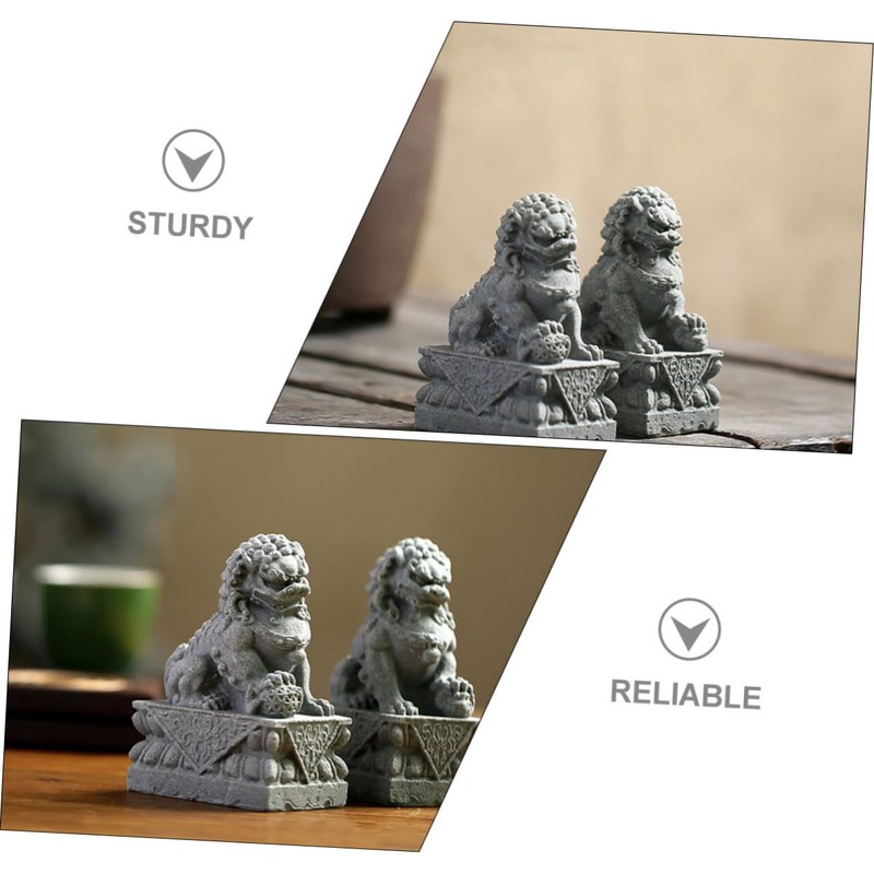Cabilock 1pair Mini Chinese Lion Statues Lifelike Decor Elegant Desktop