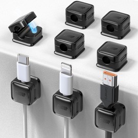 Paquete de 8 Organizadores de Cables con Soporte, Costop Fuerte Adhesivo Magnético para Gestión de Cables de Escritorio, Fácil de Abrir, Organiza los Cables de Carga del Teléfono y Alambres de Manera