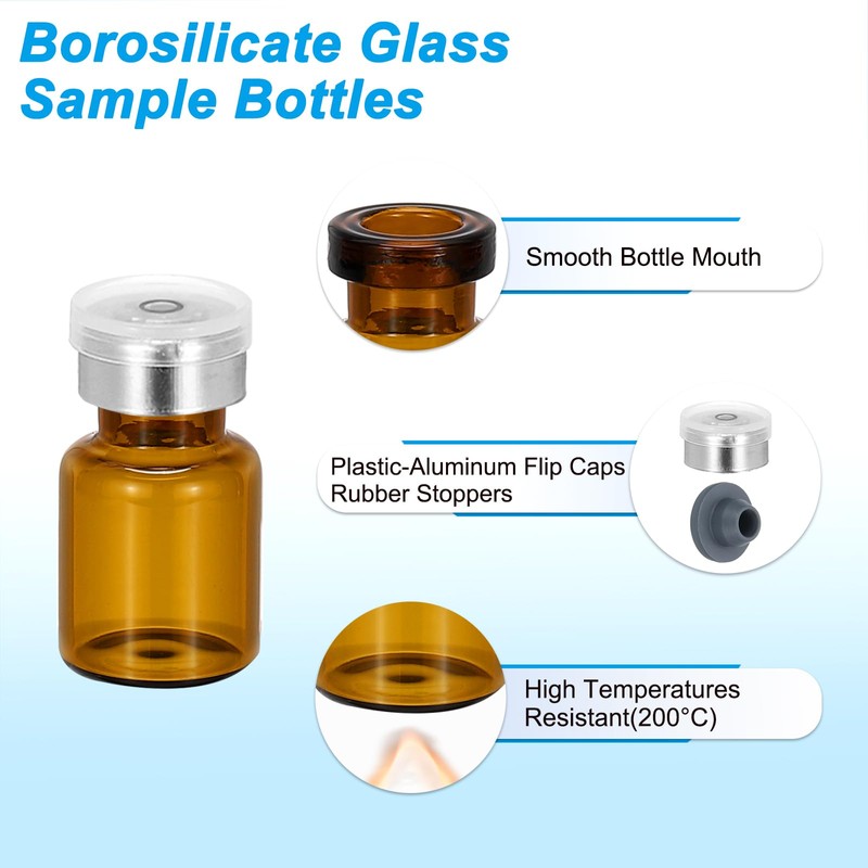 PATIKIL 12pcs 2ml Amber Borosilicate Glass Sample Vials with Aluminum