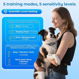 Automatic anti-barking dog training collar, charging, 5 sensitive adjustable levels, AI smart anti-barking collar, 5-15LBS small dog, suitable for large, medium and small dog, IP67 waterproof (Silver)