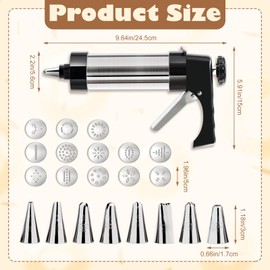 Cookie Press Gun Kit, Stainless Steel Spritz Cookie Press with 13 Discs & 8 Icing Piping Tips, Baking Cookie Maker, Icing Decorating Gun for Cookies Cakes Pastry Dessert Baking Decoration