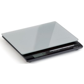 MAUL Briefwaage MAULsquare 18 x 15 cm | Waage bis 5kg belastbar | Moderne Küchenwaage mit Glasoberfläche | Automatische Nullstellung und Abschaltautomatik | Inklusive Batterien | Silber