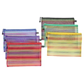FSSTUD 6 Pcs A4 Zipper Mesh Pouches Wallets Small Striped Document Pouch Travel File Storage Bags Cases Colorful Puzzle Organizing Bag Office Supplies Organizer Pouch for Home School