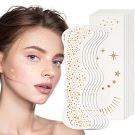 Glitter Tattoo, Freckles Henna Tattoo, Face Patches, Makeup Patches, Glitter Face Freckle Patches, Glow in the Dark Makeup Patches, Party Accessories (12 Pieces-Gold-B)