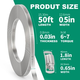 OURU 50FT Hose Clamps,304 Stainless Steel Hose Clamp Assortment Kit DIY Metal Strapping with Holes+20 Fasteners,Adjustable Worm Gear Large Hose Clamps Metal Band Screw Clamp Straps for Pipe,Duct,Tube