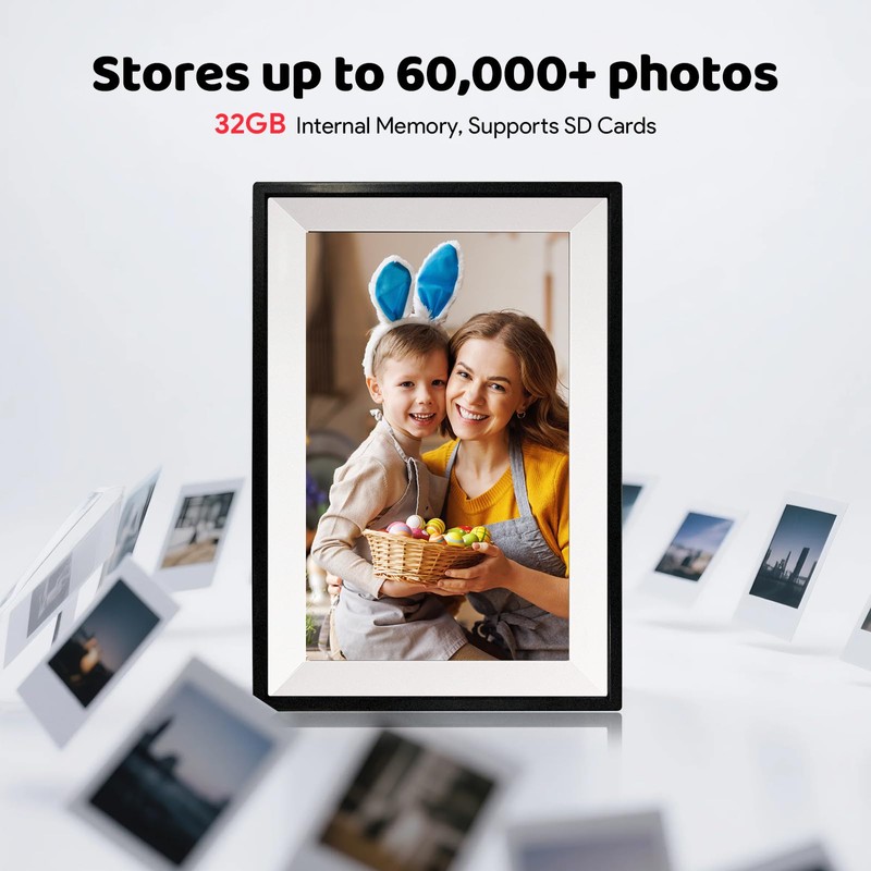 Digital Picture Frame WiFi Digital Photo Frame, 32GB Storage, Auto-Rotate