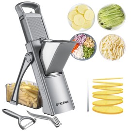 Safe Mandoline Slicer for Kitchen, 6 in 1 Vegetable Chopper, French Fry Cutter For Potatoes, Potato Slicer,Food Chopper,Adjustable Thickness 0.1-8 mm, With Peeler/Cleaning Brush, Mandolin