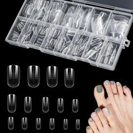 SUNNIFLY Pack of 150 Polygel Nail Shapes for Toes, 15 Different Sizes, Polygel Starter Set for Toenails (Transparent)