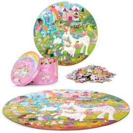 boppi Einhorn-Puzzle für Kinder im Alter von 5–8 Jahren, 150 Teile, rundes Einhorn-Puzzles – Prinzessinnen-Puzzle mit Feen und Tieren, hergestellt aus 100% recyceltem Karton von boppi