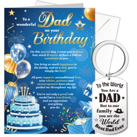 HOWAF Dad Birthday Card, Father Birthday Card & Keyring Engraved for Father Gifts, Daddy Dad Gifts from Daughter Son