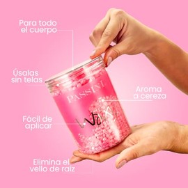 PASSINI Cera en perlas Cereza 320g para depilar PIEL SENSIBLE. No necesita telas. INCLUYE APLICADOR