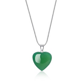 COAI Women's Love Heart Necklace 925 Sterling Silver Necklace for Women, Green Agate Necklace
