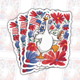 (3 Pcs) Boho Silly Goose 4th of July America Independence Day Land of The Free Sticker – Funny Patriotic for Laptop, Water Bottle, Tumbler, Car – Gift for 4th of July Fans, America Lovers – 3 Inch