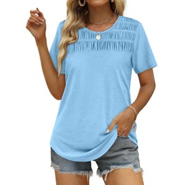 OFEEFAN Plus Size Tops for Women Crewneck Short Sleeve Tshirts Loose Fit Cute Light Blue 4XL