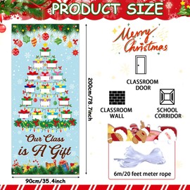 Wiooffen Christmas Classroom Door Cover Decoration Winter Christmas Gift Boxes Door Banner Xmas Trees Light Bulb Hanging Porch Backdrop for Winter Holiday School Front Door Indoor Wall Window Decor