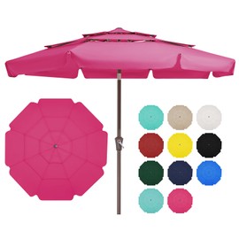 JEAREY 3 Tiers 10 FT Patio Umbrellas Outdoor Table Umbrella with Push Button Market Umbrella 8 Sturdy Ribs UV Protection Waterproof for Garden,Deck,Backyard,Pink